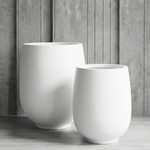 Veneto Paunch Round Fibreglass 40cmx57cm Pot Matte White